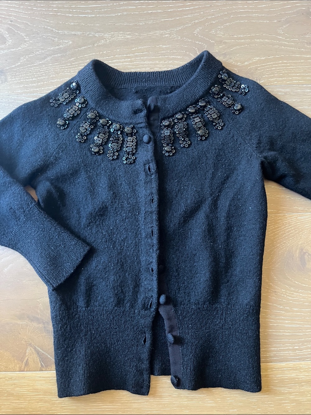 Girls' Black Embellished Wool Cardigan Sweater